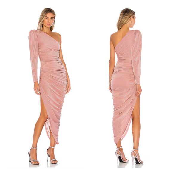 LPA Roksana Dress Womens XS Blush Pink One Shoulder Asymmetrical Long Sleeve